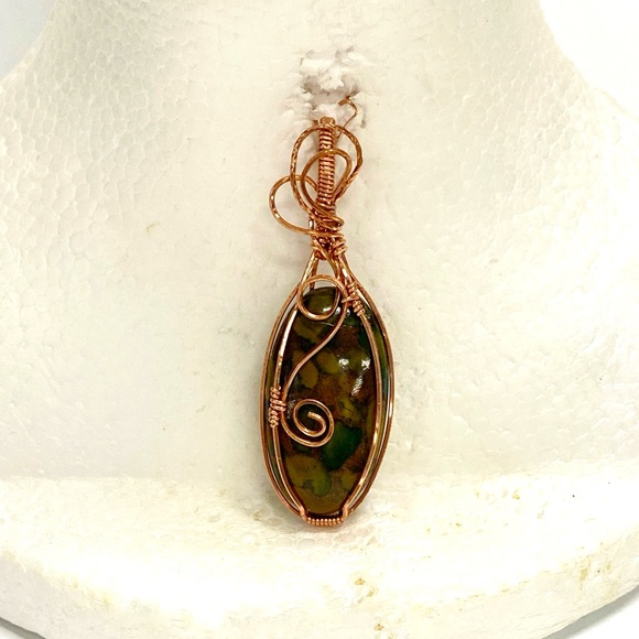 HANDMADE Fruit Jasper Hand Wrapped in Bare Copper Wire Pendant, Gift For Her - Picture 8 of 10